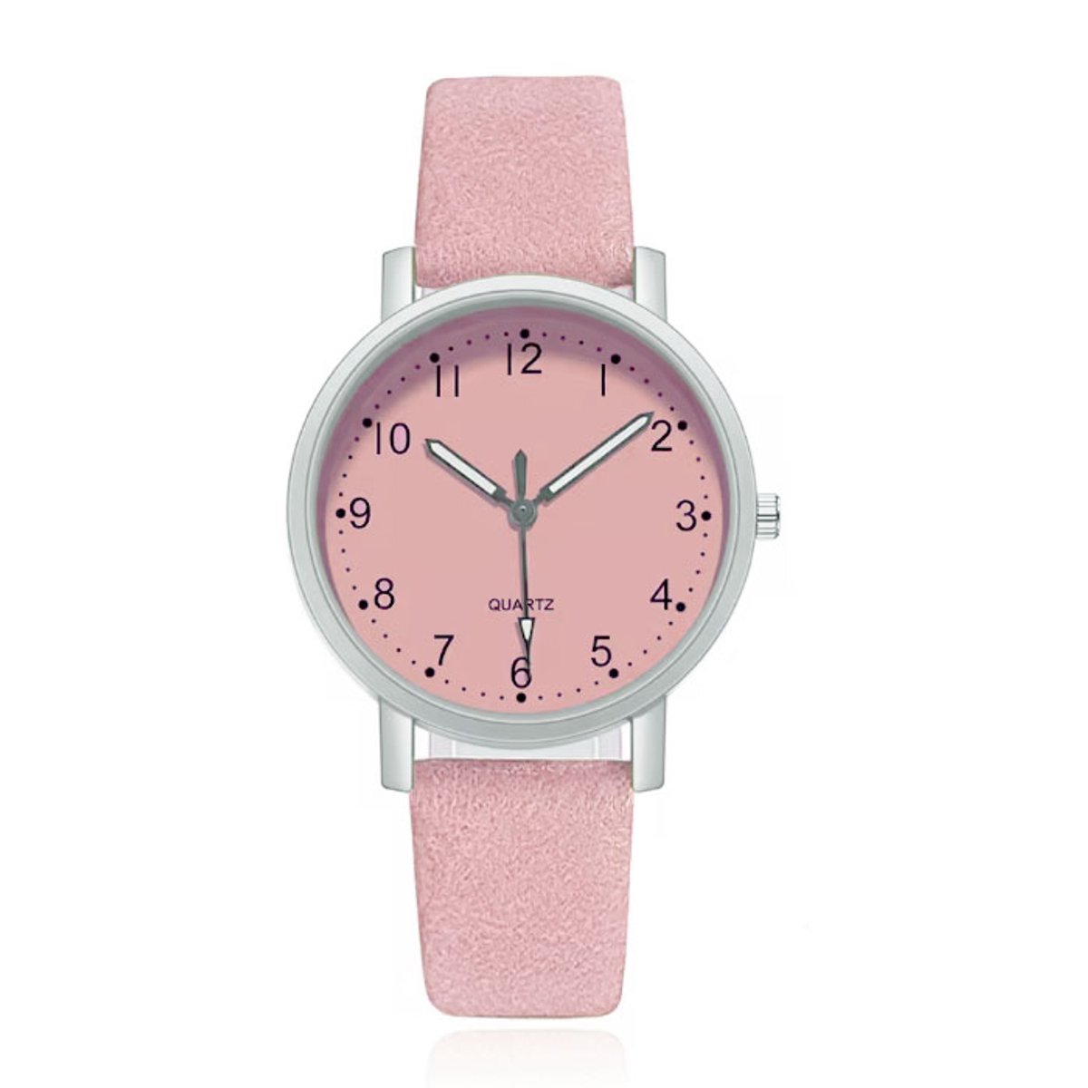 LGT Quartz horloge zilverkleurig met roze leren band en roze wijzerplaat