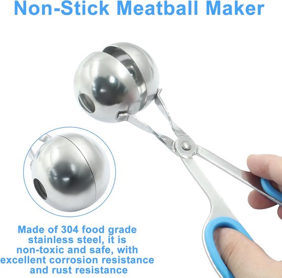2 Pack Mini Vlees Baller Maker, 3,5 cm & 4,5 cm RVS Gehaktballen Scoop Ball Maker, Gehaktballen Maker, Cake Pop Baller Scooper, Tang voor Cake, Ijs, Cookie Deeg Scoop van Nocosy — afbeelding 2