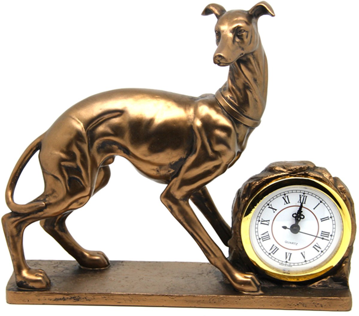 Queen Isabell - klok - Decoratieve staande klok hondenfiguur - golden greyhound