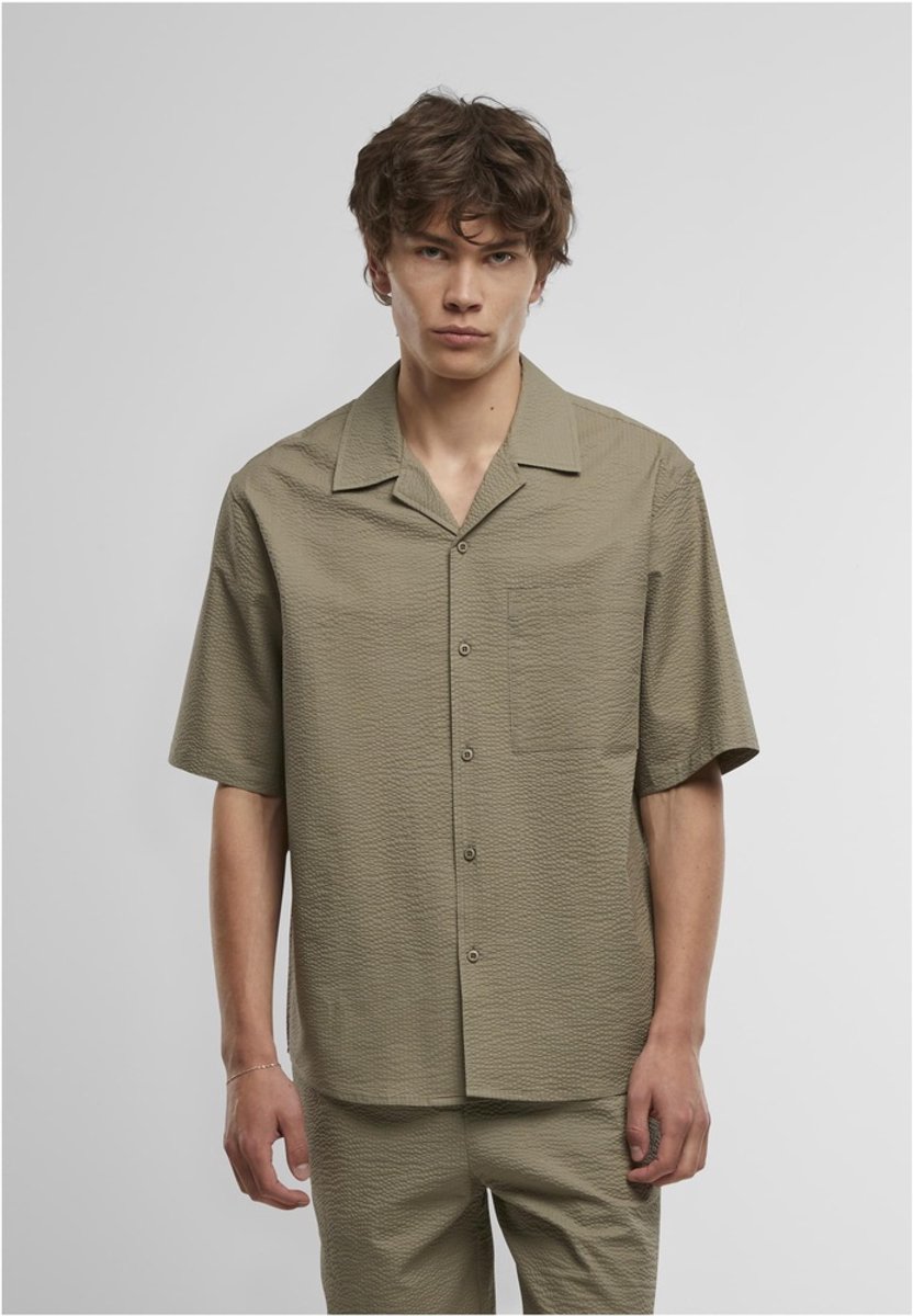 Urban Classics Relaxed Seersucker Short Sleeve Overhemd S Olijfgroen