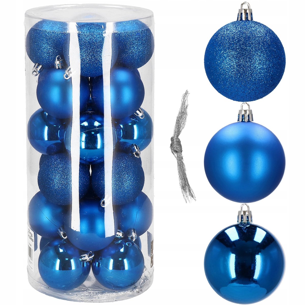 24x Blauwe Kerstballen 6cm Onbreekbaar - Mix Glans & Glitter