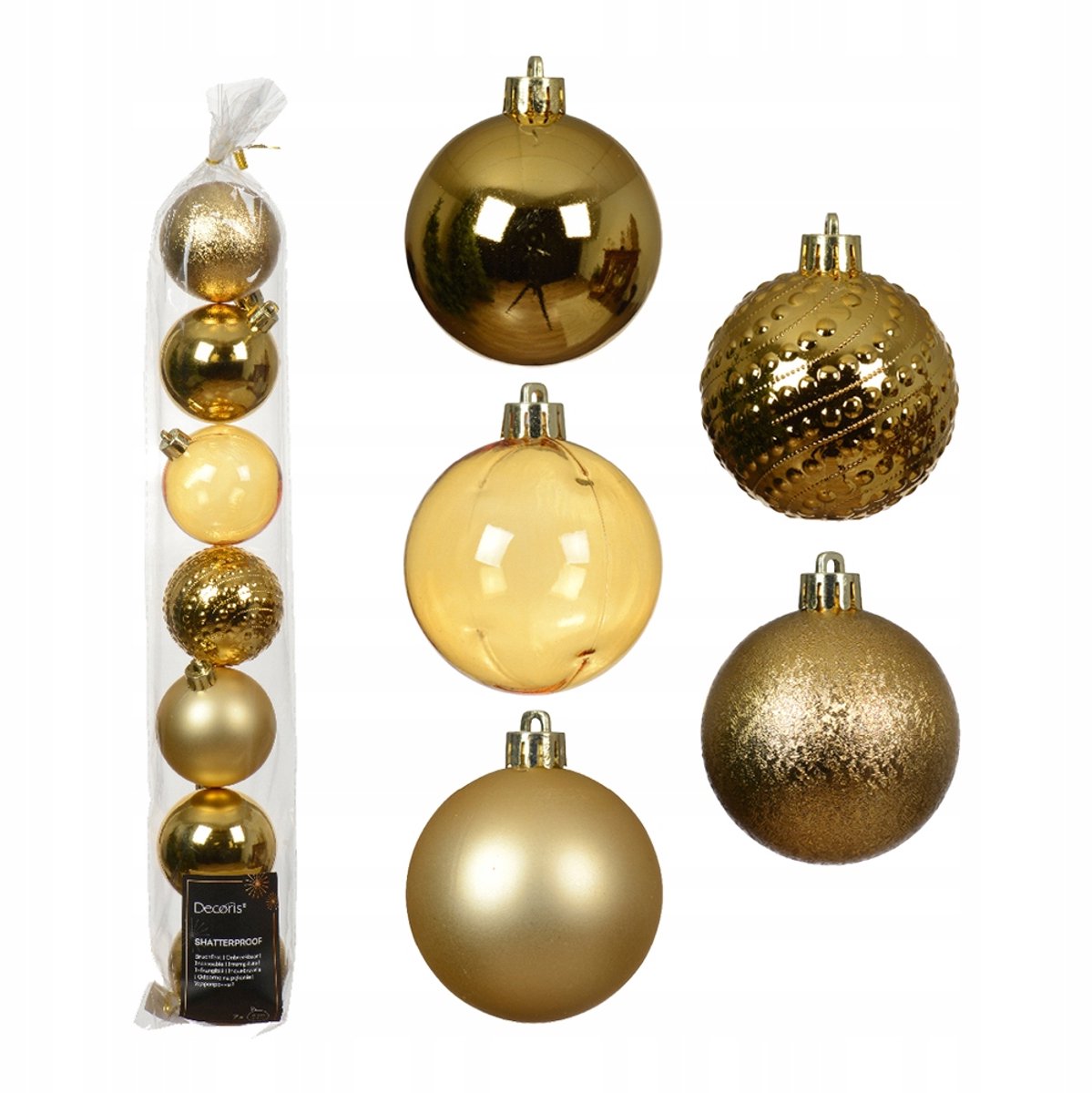 Gouden Kerstballen Mix 7 stuks - 6 cm - Onbreekbaar Kunststof