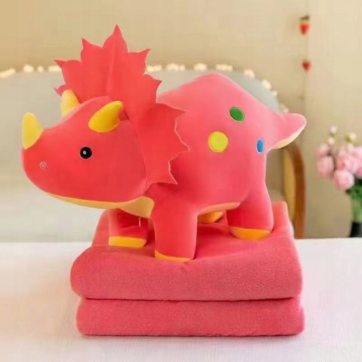 Roze Triceratops Dino Knuffel met Dekentje 3-in-1