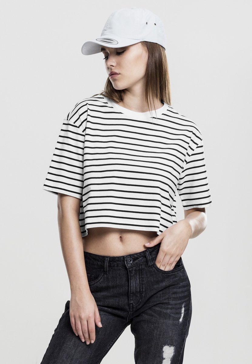 Urban Classics Striped Oversized Crop top S Wit