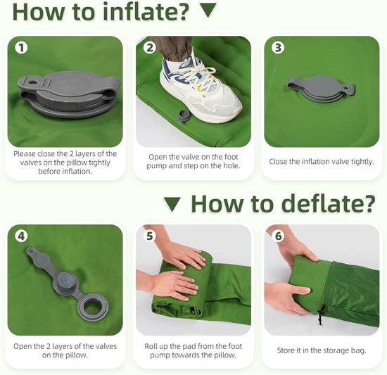 Zelfopblazend kampeermatras, draagbaar en compact, perfect voor buitenactiviteiten - lichtgroen van Merkloos — afbeelding 3