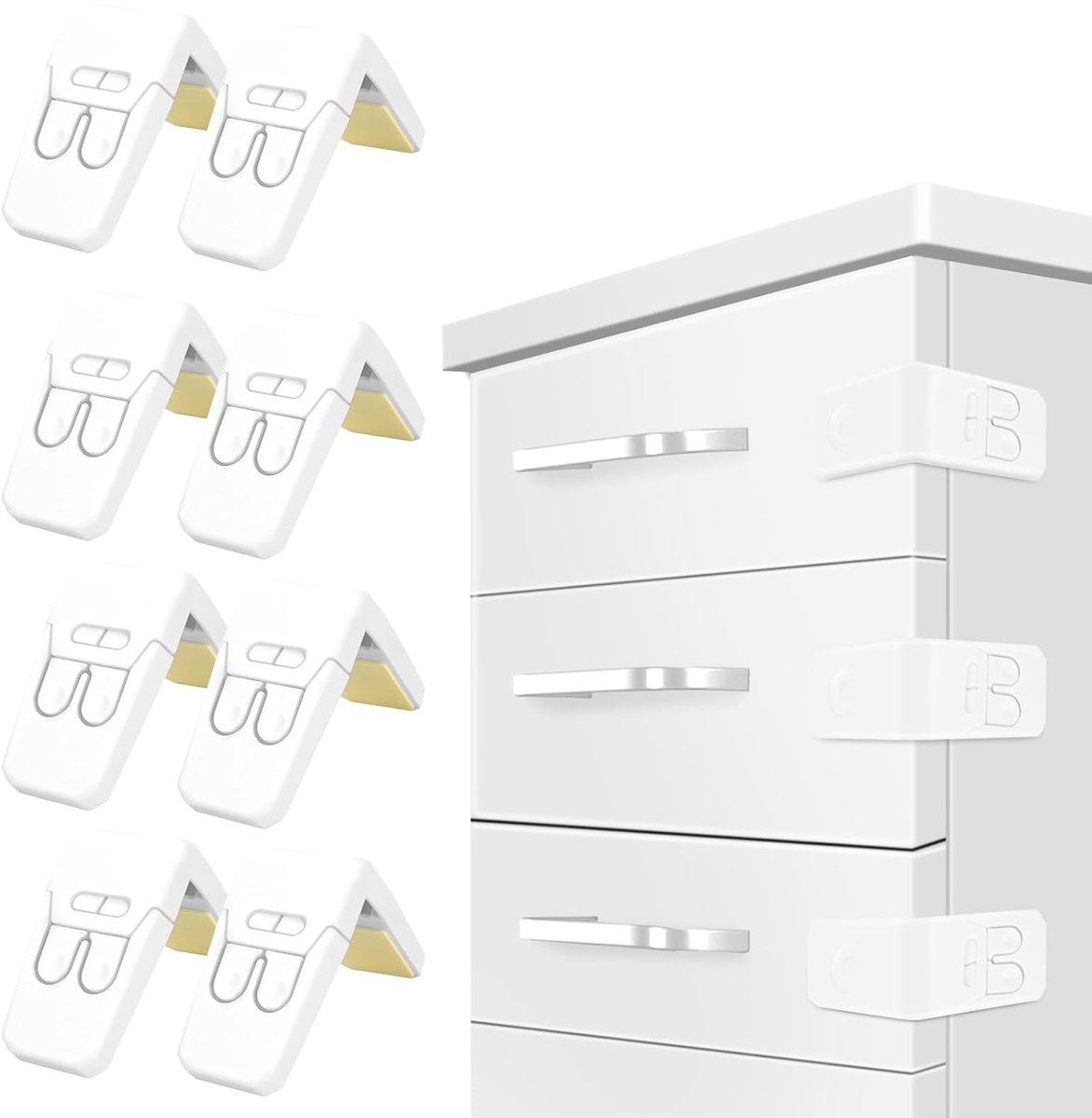 Babykastsloten - 8 stuks kindveilige kastsloten, kindveilige kastsloten, kindveilige hoeksloten voor lades, sloten met sterke lijm voor ladedeuren en kasten.