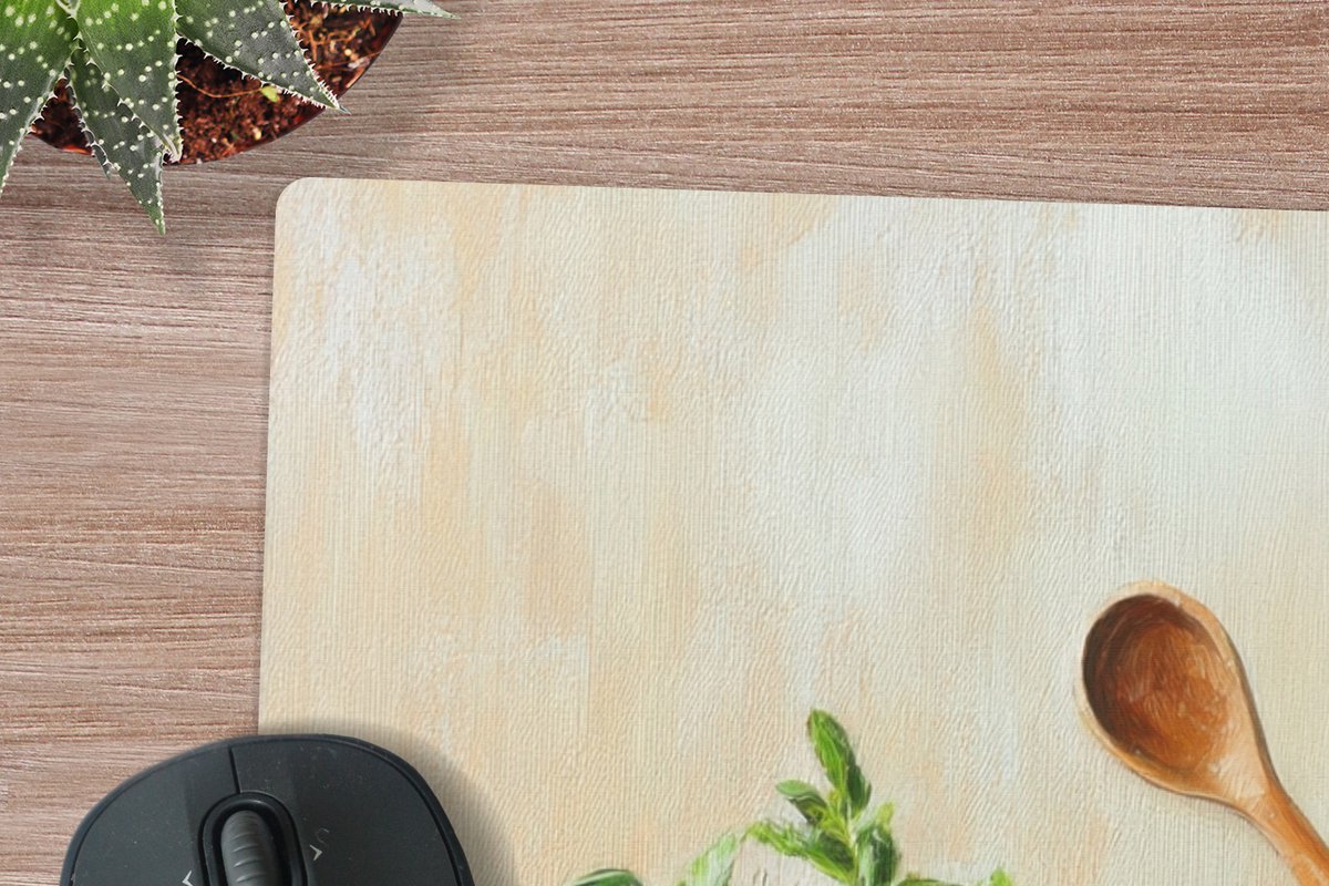 Muismat XXL 90x60 cm - Bureau onderlegger - Bureau mat Potten - Kruiden - Hout - Bureaumat - Gaming mousepad xl - Bureaulegger groot - Computer deskmat