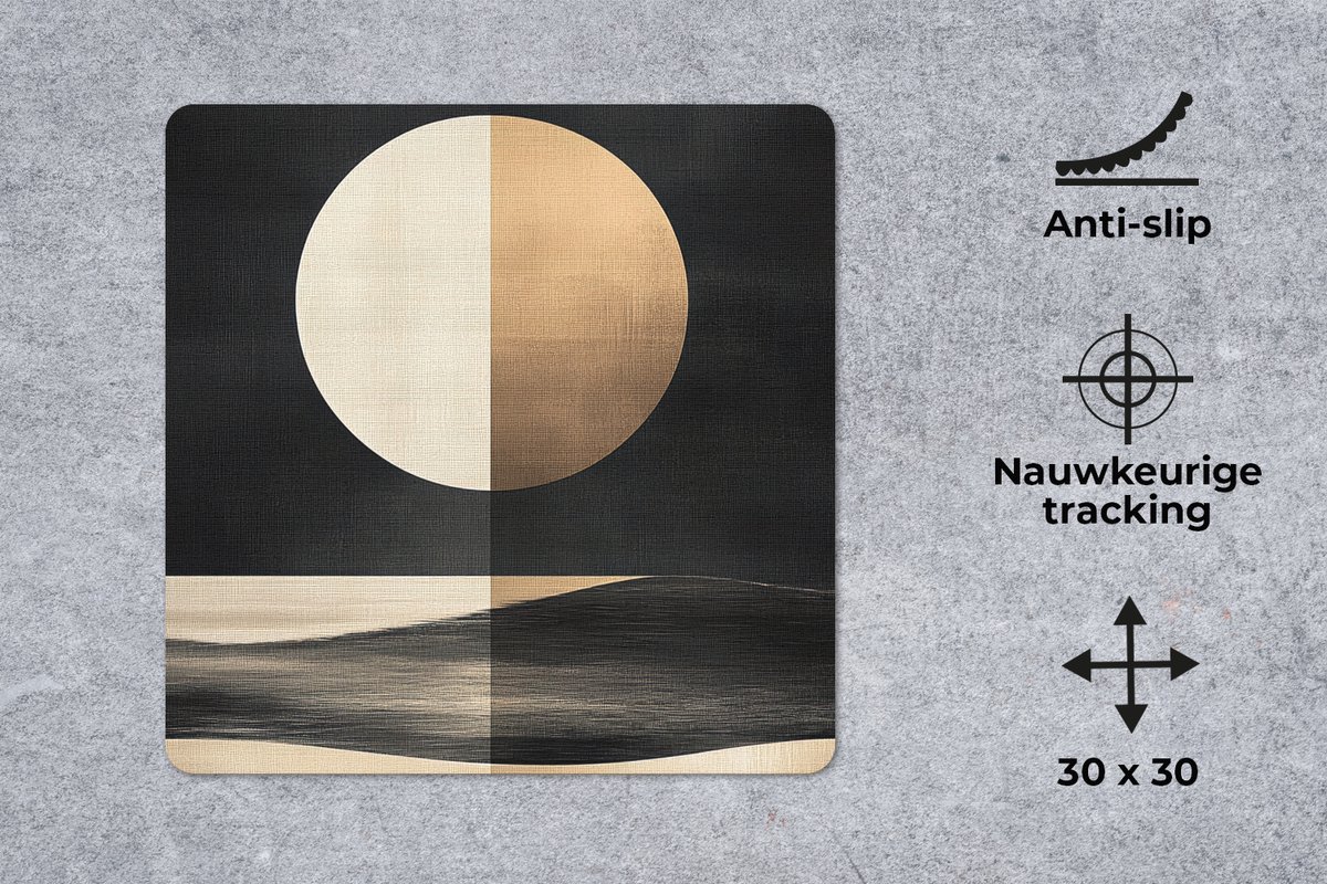 Muismat 30x30 cm - Mousepad Maan - Cirkel - Goud - Muismatten