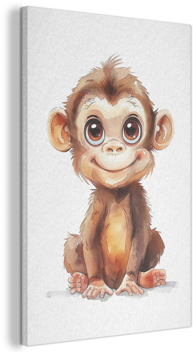 Akoestisch wandpaneel 60x90 cm - Vilt schilderij Aap - Baby - Jungle dieren - Akoestische panelen - Geluidsdempende wanddecoratie - Geluidsisolatie woonkamer - Muurdecoratie geluidspanelen