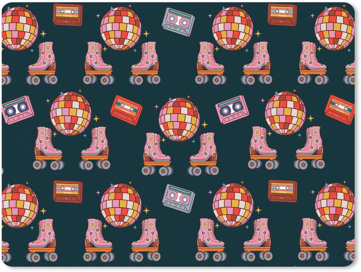 Muismat XXL 80x60 cm - Bureau onderlegger - Bureau mat Rolschaatsen - Patroon - Disco - Bureaumat - Gaming mousepad xl - Bureaulegger groot - Computer deskmat