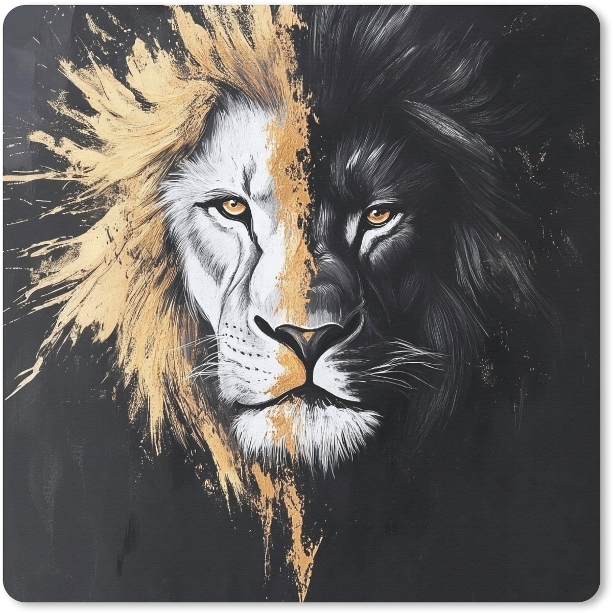 Muismat 30x30 cm - Mousepad Leeuw - Gesplitst - Zwart - Lijn - Muismatten
