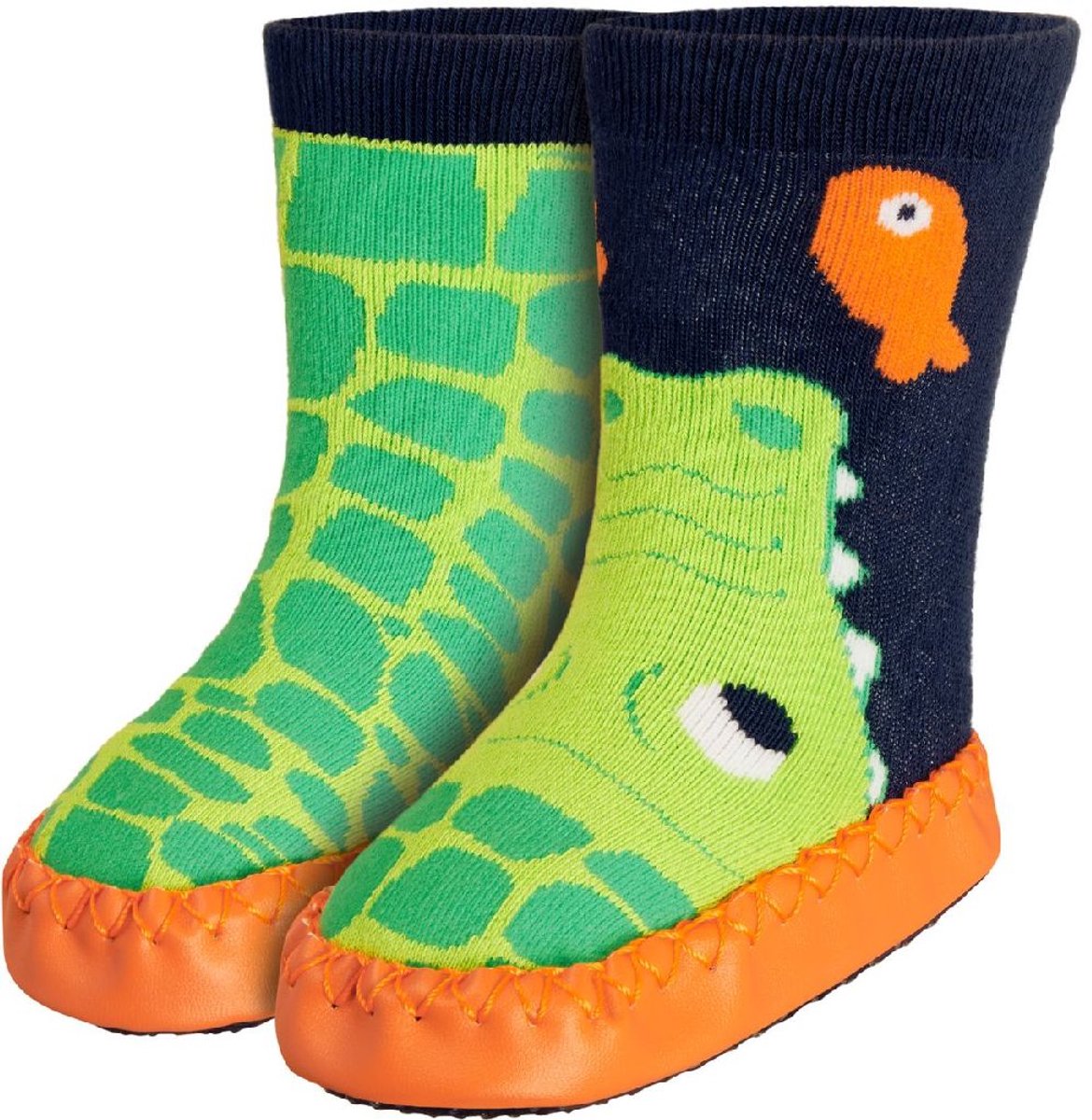 Playshoes kinderschoenen met vacht, krokodilprint, marineblauw/groen
