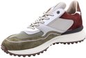 Zijaanzicht van een groen-bruine Floris van Bommel sneaker met suède, mesh en een dikke witte zool.