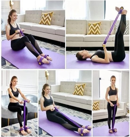 Lot De 4 Bandes De Résistance Fitness Avec Poignées Et Sangles De Chevilles - Pour Musculation, Étirement à La Maison Ou En Voyage