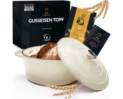 Gietijzeren Pan Chefarone 4.7L - PFAS vrij - Braadpan Inclusief Deksel - Kookpan voor alle Warmtebronnen - Kookpot Ø 26CM - Geëmailleerd Creme Wit - Cadeau voor vrouwen