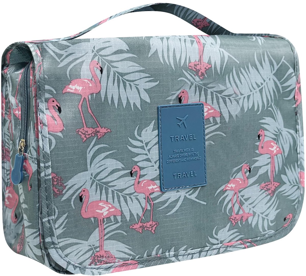 Toilettas - Ophangbaar Waterdicht Groot Opvouwbaar met Haak - Voor Dames en Heren - Flamingo