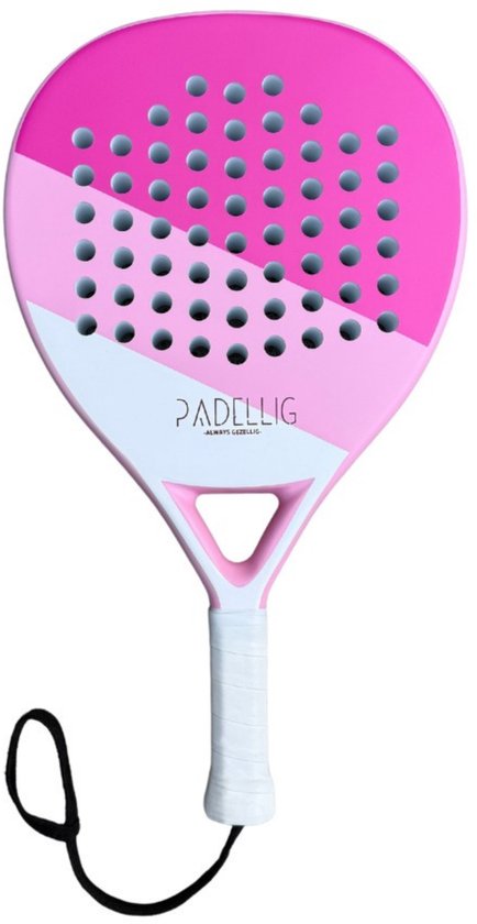 Padelracket Padellig PINK DELIGHT - 3K full carbon padel racket - teardrop racket - beginners/gevorderd - met padelballen & tas