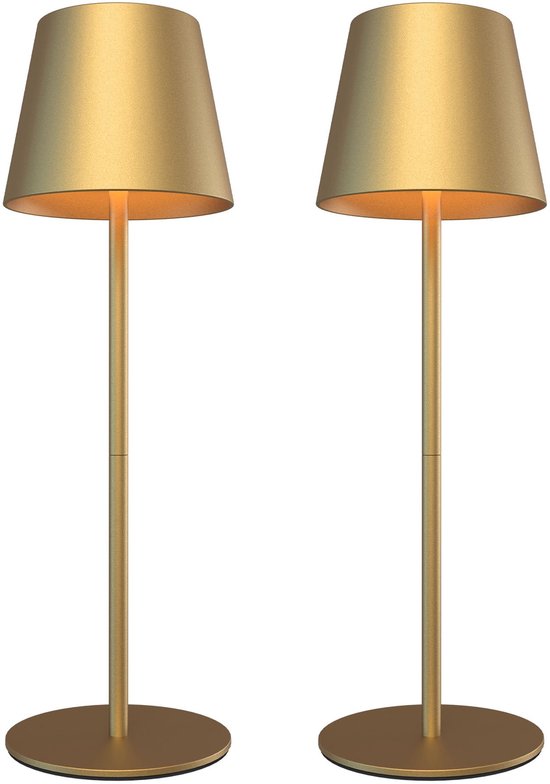Ledvion – Lampe de table rechargeable 2x – LED - Goud – Intensité variable – IP54 – USB