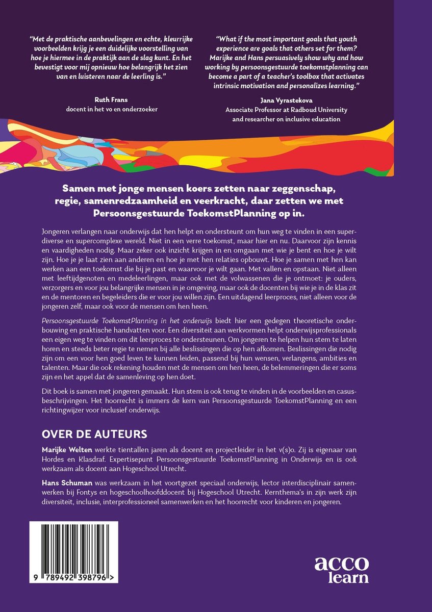 Persoonsgestuurde toekomstplannning in het onderwijs - back cover