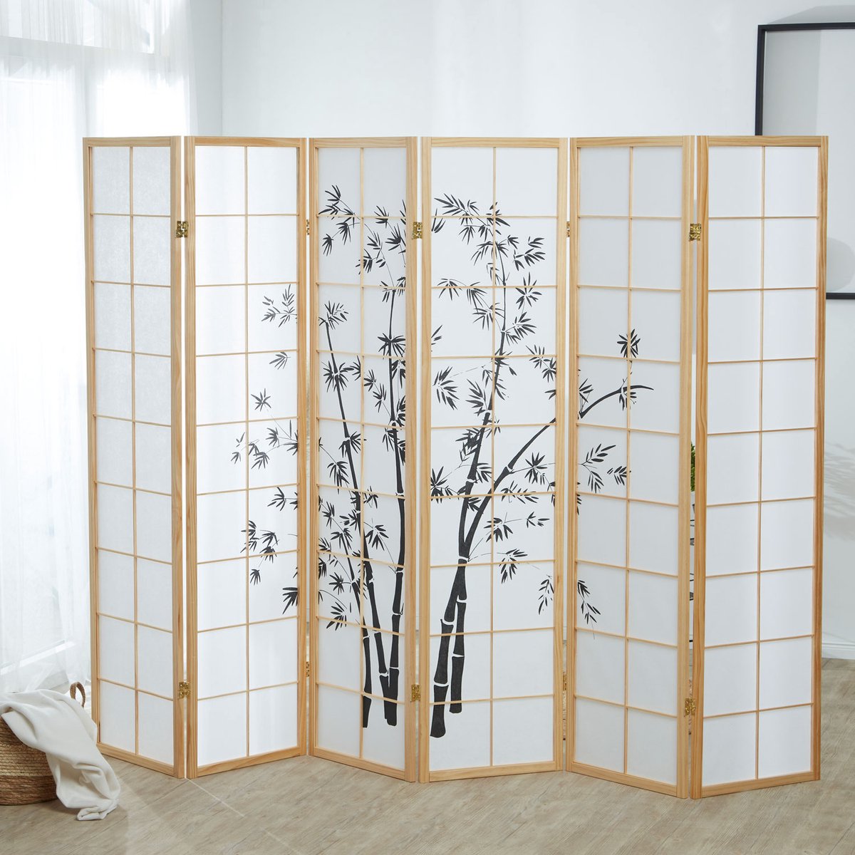 Homestyle4u Kamerscherm - 264x179 cm - bruin - 6-delig - bamboepatroon