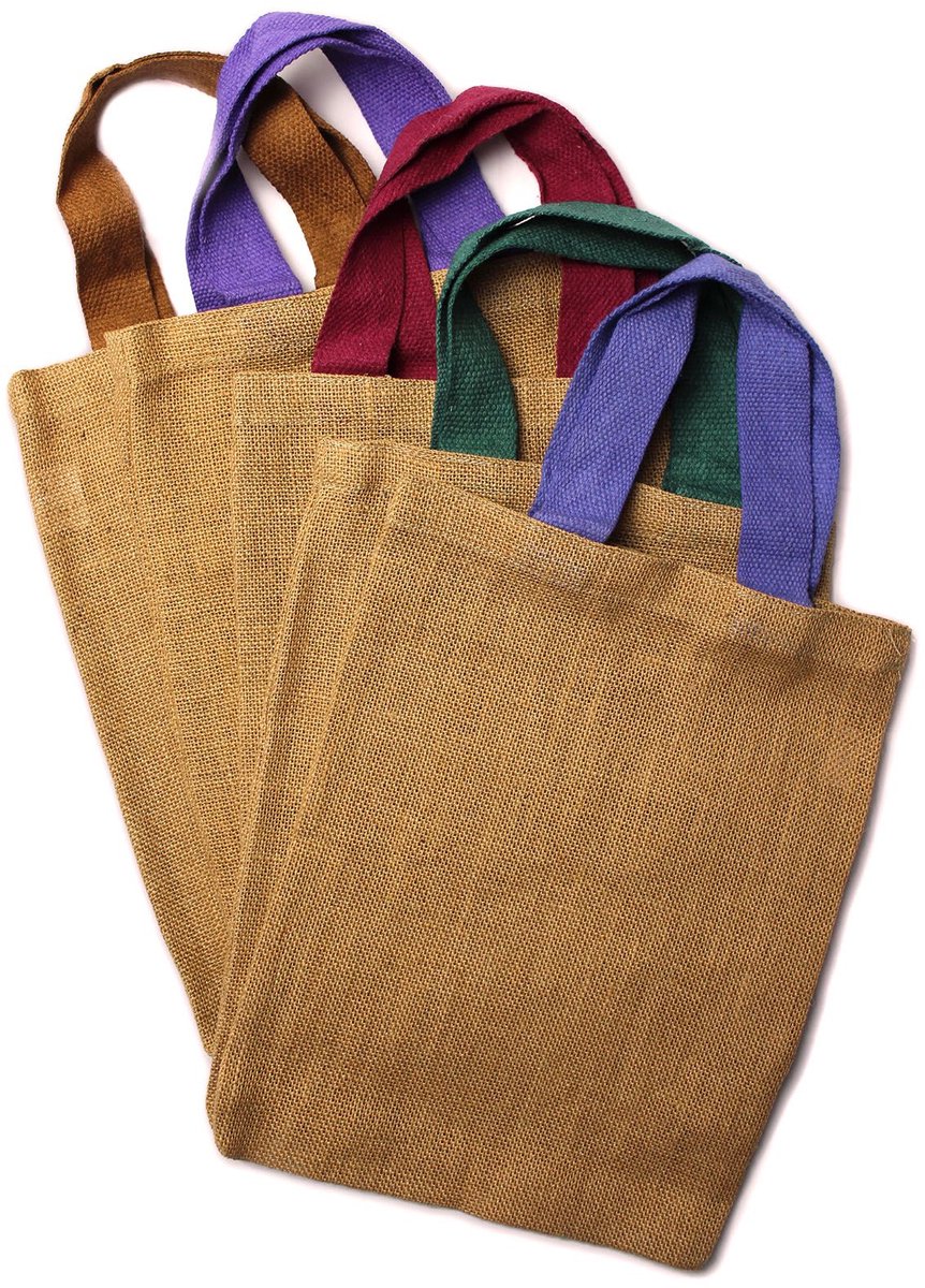 5 x Jute draagtas - 5 handvatten in verschillende kleuren