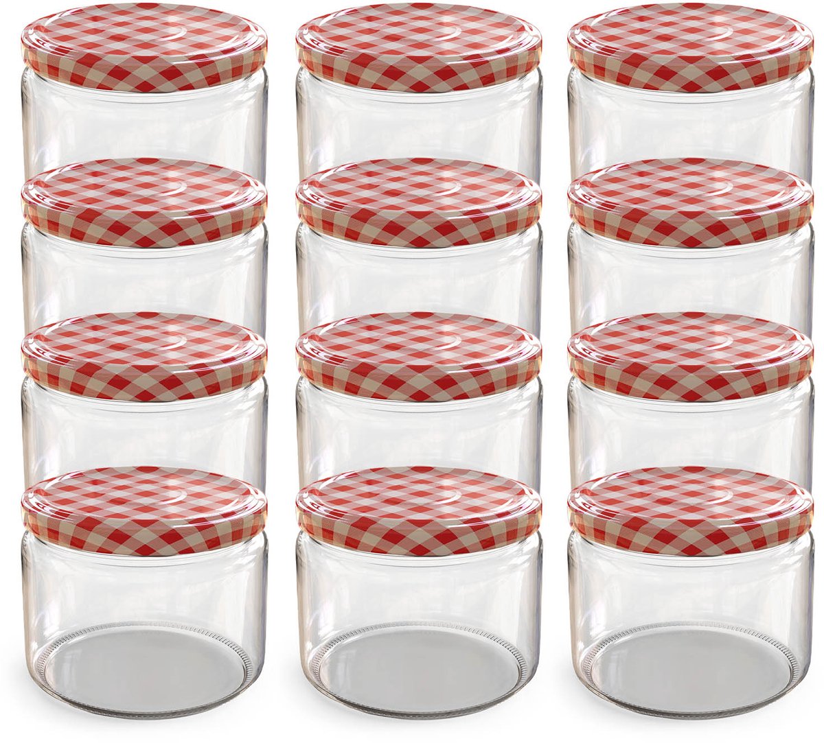 Oputec 12x 282ml inmaakpotten / voorraadpotten TO Ø 82 mm – glazen jampotten – metalen schroefdeksel rood-wit geruit – conservenpotten