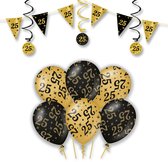 LUQ – Statement Set 25 Jaar – Zwart-Goud – Verjaardag Party Feestpakket Decoraties – Luxe Ballonnen-Slingers-Vlaggenlijn
