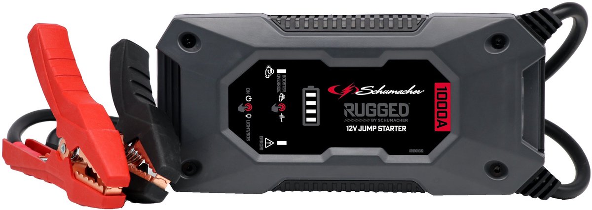 Schumacher Electric SBX 461 Rugged – Smart Jumpstarter 1000A 12V voor auto – Automatisch Starthulp met geïntegreerde kabel – Powerbank, LED Zaklamp, Override mode - Accu Booster tot 35 starts