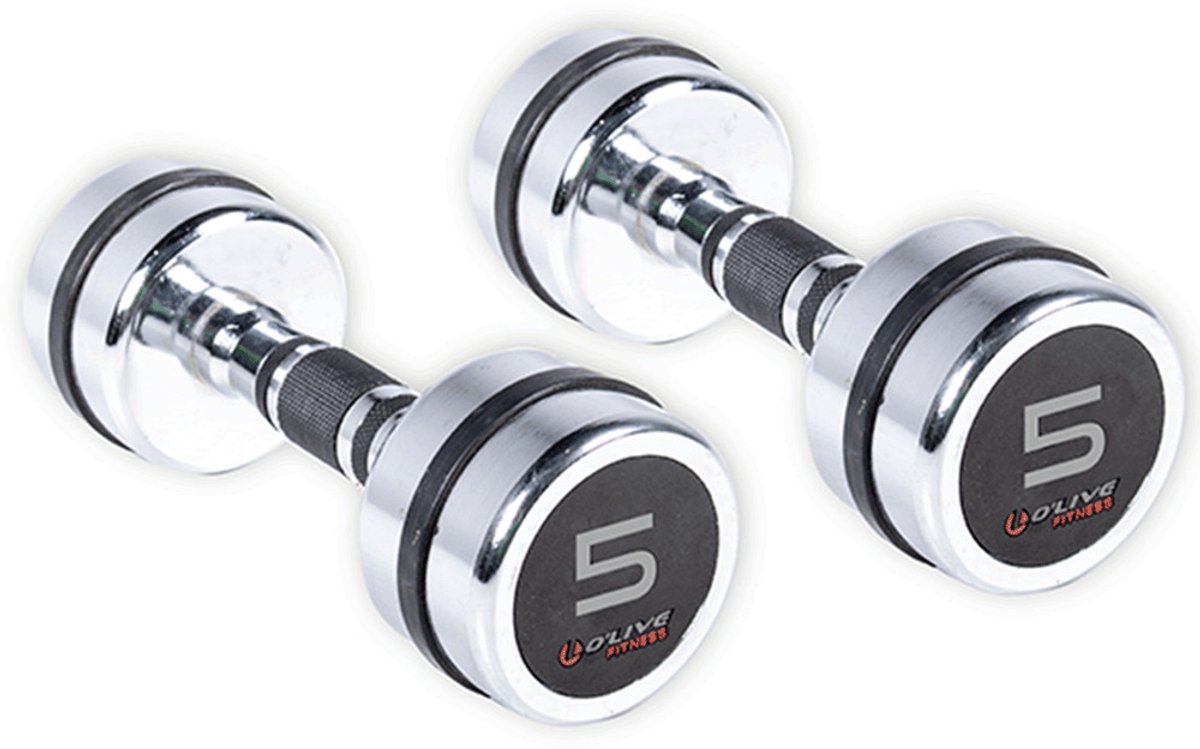 Olive Verchroomde Dumbbell 5kg 2 Eenheden Zilver