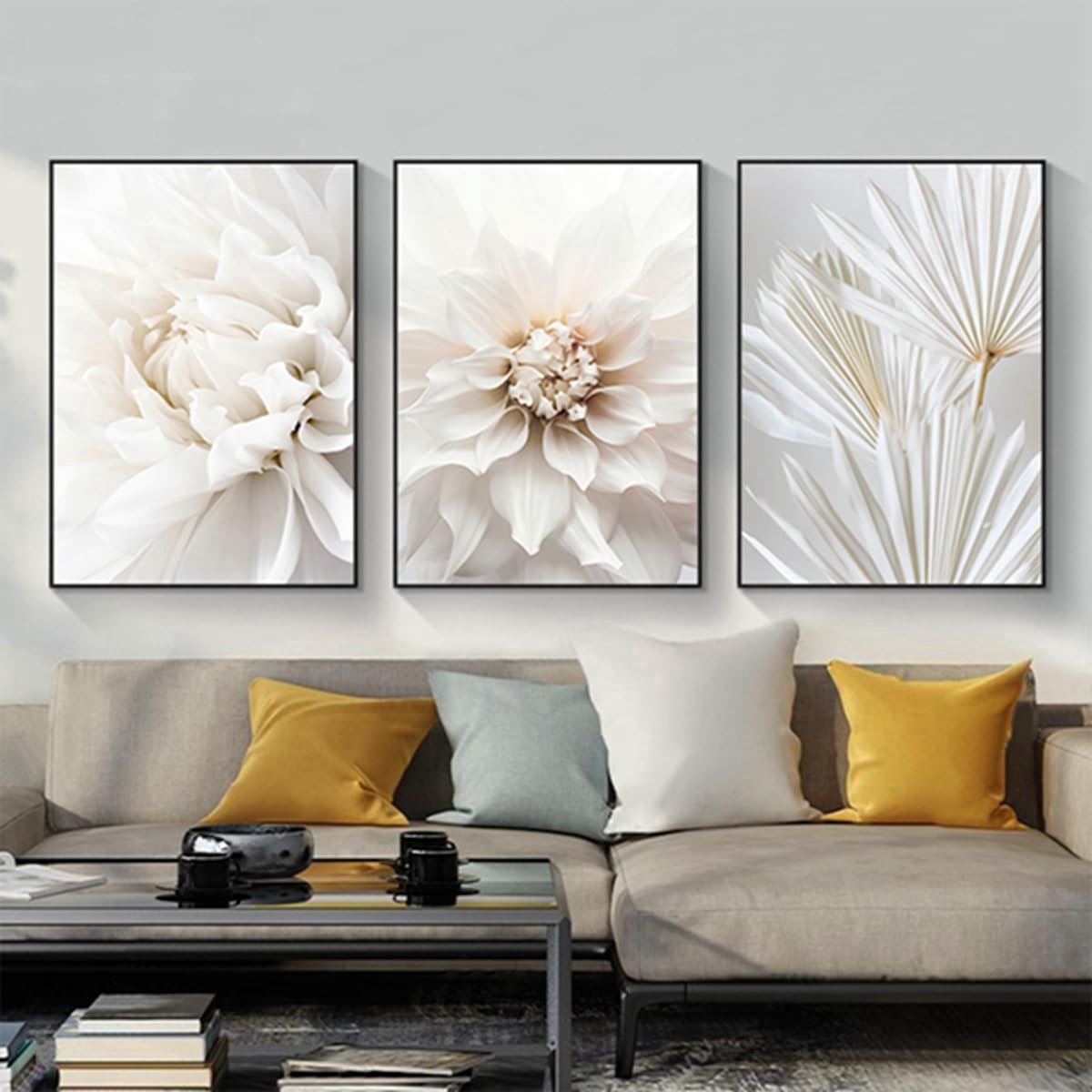 Ibenzoa Set van drie moderne abstracte canvasposters met bloemen en planten Kleurjik
