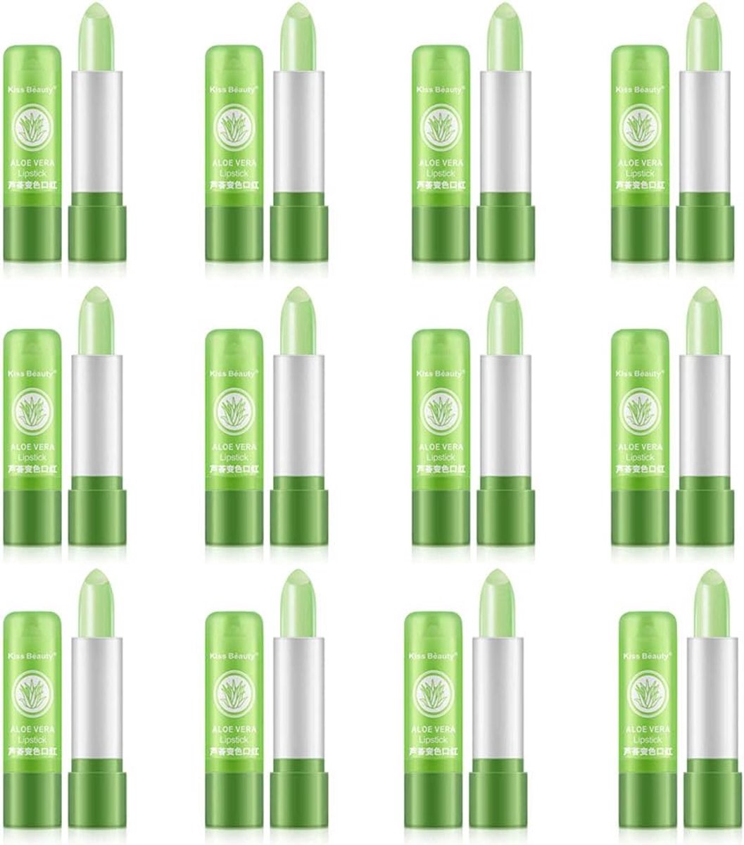 12 stuks Kleurveranderende Lipstick / Lippenbalsem met Aloë Vera – pH Reagerend – Langdurige Hydratatie & Verzorging – Natuurlijke Roze Tint – Magic Color Changing Lip Balm – Voedende en Hydraterende Lippenstift voor Zachte en Gezonde Lippen
