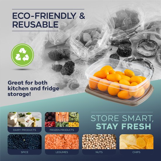 Set de conservation alimentaire rectangulaire Soft Chef Easy Box 8 pièces (4 tailles × 2 pièces : 250/500/750/1200 ml) – Sans BPA – Hermétique et empilable – Transparent – ​​​​Eigen productie en plastique de haute qualité