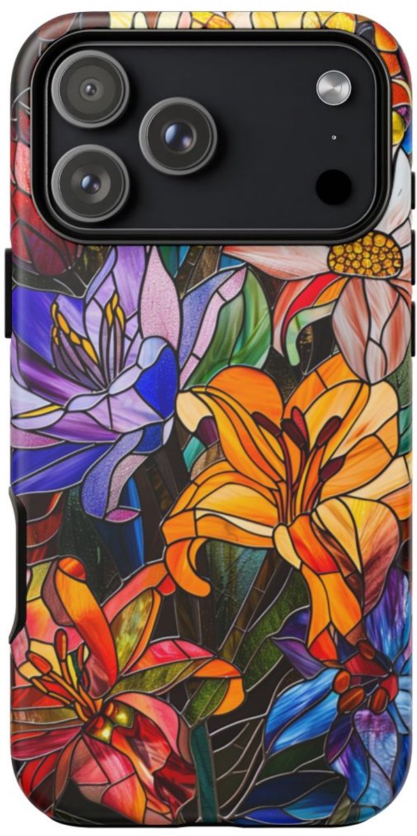 Levendig Gebloemd Glas-in-Lood Ontwerp – Telefoonhoesje Geschikt voor iPhone 17 Pro Max