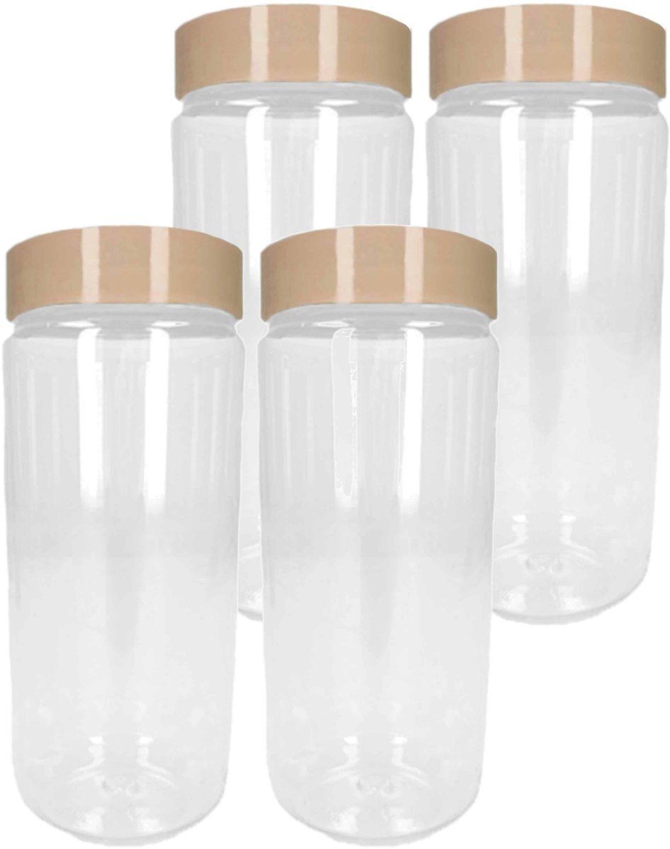 PlasticForte Voorraadpot/bewaarpot - 4x - 550 ml - kunststof - beige - B7 x H16 cm