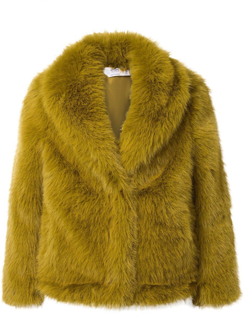 Angel of Style - Dames - Pluche jas straight fit sjaalkraag drukknopen - Donker mosterdgeel - Maat 46