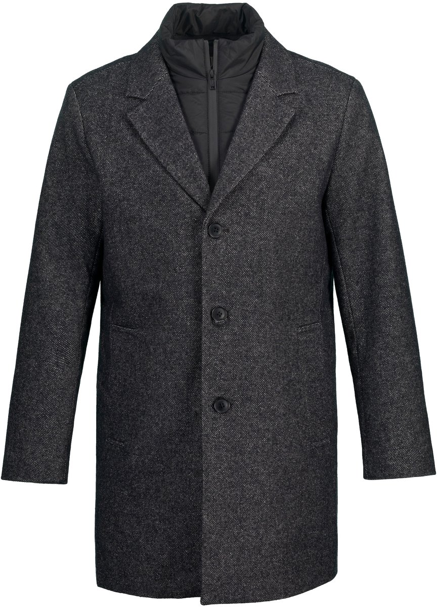 JP 1880 - Heren - Mantel wolmix gewatteerd inzetstuk reverskraag - Zwart - Maat 5XL