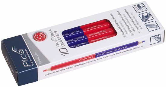 Emballage de 10 crayons de marquage Pica Classic DOUBLE 559 rouge et bleu, taillés des deux côtés.
