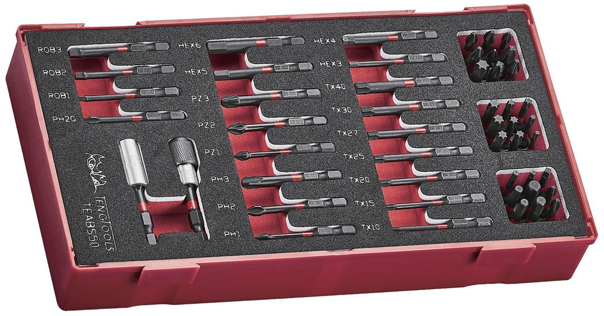 Slagdoppenset Foam1 tray PH- PZ- ROB- TX- GR- HEX 50 delig Teng Tools