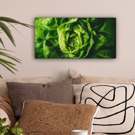 Tableau sur toile 40x20 cm - Décoration murale exclusive Légume - Laitue - Vert - Décoration murale salon - Décoration chambre - Accessoires chambre - Peintures sur toile