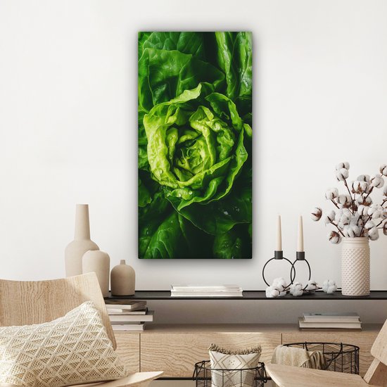 Tableau sur toile 40x80 cm - Décoration murale exclusive Légume - Laitue - Vert - Décoration murale salon - Décoration chambre - Accessoires chambre - Peintures sur toile