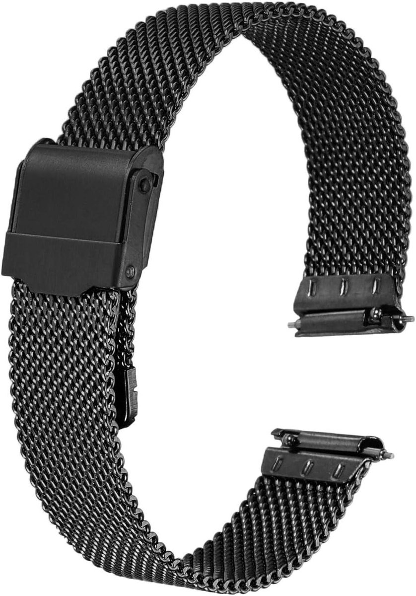 Allecto plus - Roestvrij stalen mesh horlogebandje 15 mm zwart voor heren en dames met snelsluiting