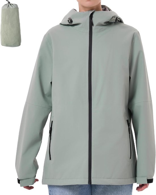 ATLASLAVA Regenjas voor dames, dun, opvouwbaar, fietsjas, waterdicht, licht, outdoorjas met capuchon, fietsen, wandelen, gedroogde roos., L