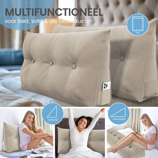 Coussin de soutien dorsal ELONEO, coussin triangulaire et coussin de tête de lit pour lit et canapé, housse amovible et lavable, poche latérale pratique