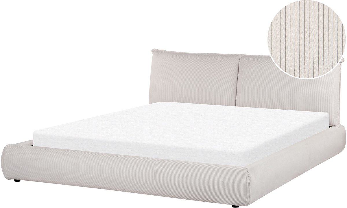 Beliani VINAY - Tweepersoonsbed - Lichtbeige - 180 x 200 cm - Corduroy
