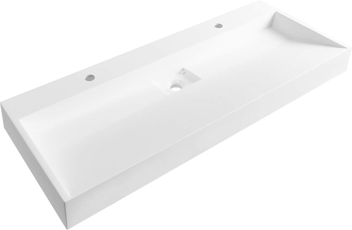 QUENKO - Dubbele wastafel - Wit - 120 x 46 cm - Mineraalgietwerk