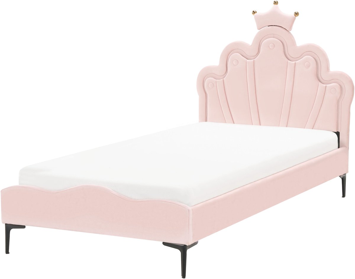 Beliani RUBIAN - Bed met LED - Roze - 90 x 200 cm - Fluweel