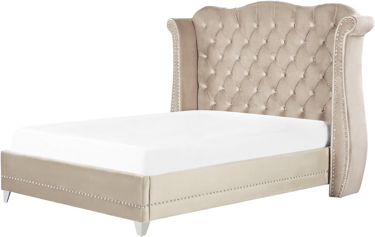 AYETTE - Tweepersoonsbed - Beige - 140 x 200 cm - Fluweel