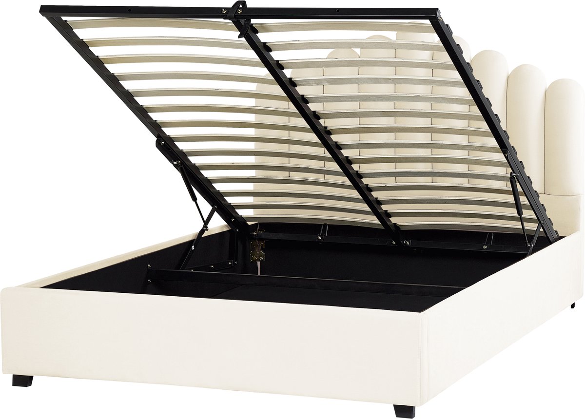 BELIANI VINCENNES - Bed met opbergruimte - Wit - 160 x 200 cm - Fluweel
