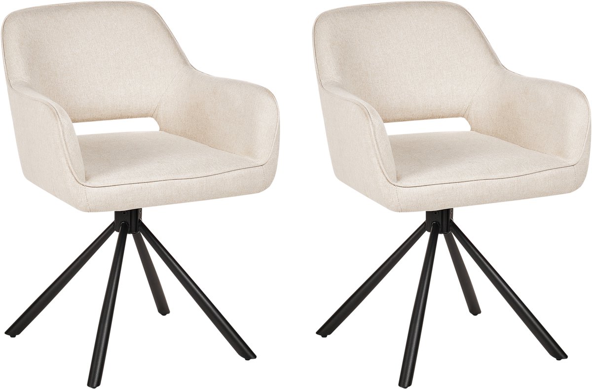 LOURES - Eetkamerstoel set van 2 - Lichtbeige - Polyester