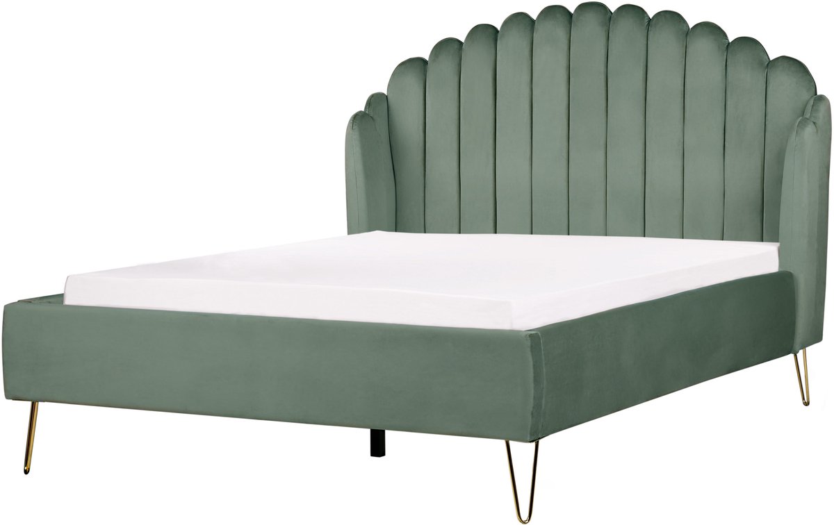 Beliani AMBILLOU - Tweepersoonsbed - Groen - 140 x 200 cm - Fluweel